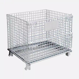 Dây lưới container lồng kho nhiệm vụ nặng nề xếp chồng gấp dây thép lưới lồng lưu trữ Pallet hộp với bánh xe - Product Image 1