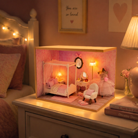 Hamaileon Kit de Chambre Miniature Rose Élégante en Bois, Puzzle 3D avec Lumière LED Chaude, Décoration Romantique pour Chambre à Coucher, Cadeau Maison Miniature