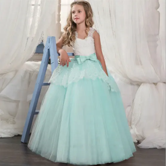 Kinder Hochzeits kleid Mädchen Erstkommunion Formale Lang kleid Applikationen Spitze Prinzessin Party Ballkleider für Mädchen 6-14 Jahre