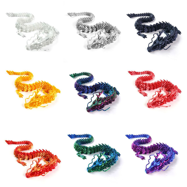 Vashine 3D Printed PLA Action Figure ECO-Friendly Toi DRAGON Toys ECO-Friendly Material Flexible Crystal Colorful Loong Plastic