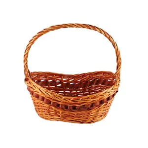 Hot Sale Home HandMade Half Willow Wicker Wood Chips Oval Basket Storage Basket with Handle