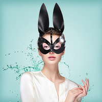 Masque de lapin en cuir style punk pour fête costumée, Halloween, carnaval, accessoires de cosplay animalier, vente en gros WNDA21262 Fabriqué en Chine