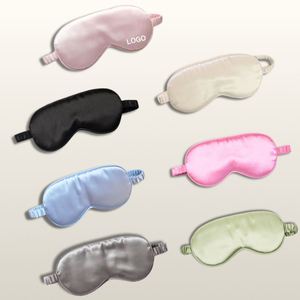 Masque de sommeil en satin de soie double face avec logo personnalisé, bande élastique soyeuse, pour les voyages en avion - Product Image 1