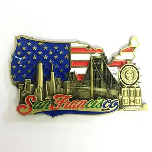 Factory Custom 2D 3D Logo Brass United State Traveler Gift Metal Zinc Alloy Souvenir Sticker magnets for fridge