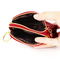 Dompet Wanita Kulit Asli Ritsleting Ganda Mewah Dompet Koin Retro Dompet Uang Koin Retro Dompet Wanita dengan Gantungan Kunci