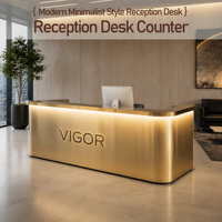 Comptoir de réception moderne de luxe en acier inoxydable, sur mesure pour salon de beauté, hôtel, boutique de vêtements