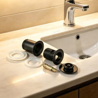Sumbat Wastafel Pop Up Stainless Steel dengan Tombol Tekan Click Clack, Inti Kuningan, Dilengkapi Overflow G 1-1/4" untuk Wastafel Kamar Mandi
