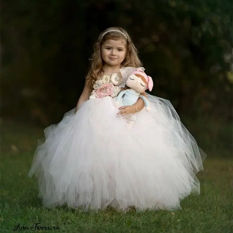 High Quality Pink Little Baby Kids Princess Outfits Girl Ball Gown Prom Tulle Flower Dress