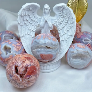 फैन्शी उच्च गुणवत्ता वाली दवा जियोड क्षेत्र प्राचीन गुलाबी एगेट बॉल माँ के दिन और ईस्टर के लिए प्रकृति क्रिस्टल शिल्प को ठीक करने के लिए - Product Image 5