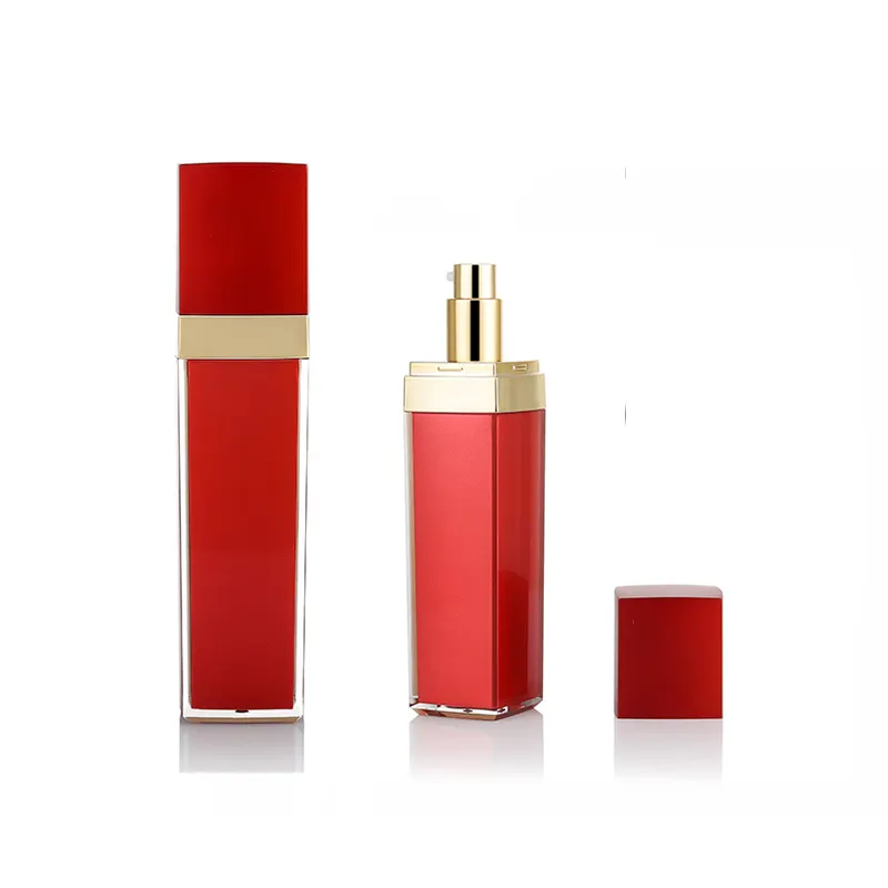 N4 217 140ml new square wine red packaging plastic bottle rectangle bright red Cosmetic set bottle for luxe lotion or serum