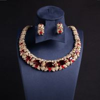 Set Perhiasan Zirkon Batu Permata Campuran Berlapis Emas Tembaga, Kalung & Anting Geometris Warna-warni untuk Wanita, Pesta Malam & Pernikahan