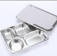 Plateau à déjeuner indien Thali à 5 compartiments en acier inoxydable 304 laminé à froid cantine de restauration rapide divisée assiettes de mess couvercle en acier