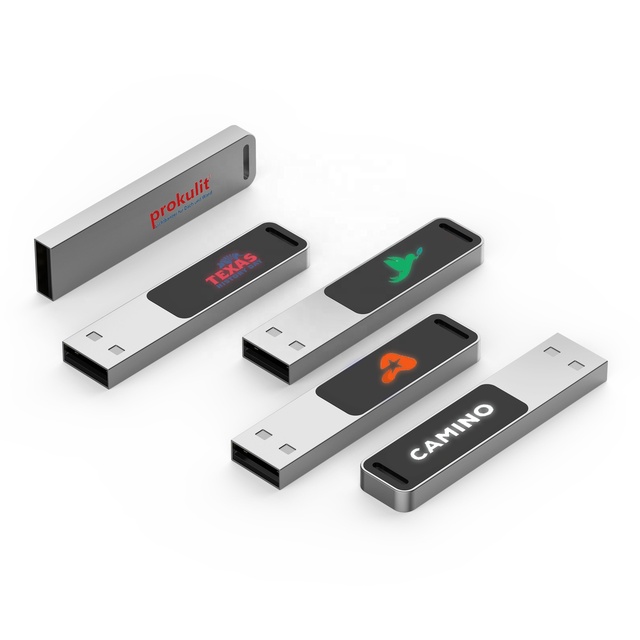 Top Selling Mini Slim Metal Pendrive OEM Logo 1GB 2GB 4GB 8GB 16GB 32GB 64GB 128GB Luminous USB Flash Drive