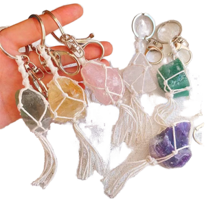 Nouvel Arrivage Porte-clés Spirituel en Cristal de Quartz Naturel Multicolore Mélangé, avec fil tressé et technique de sculpture de pierres brutes - Product Image 1