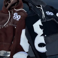 Sweat à capuche zippé personnalisé avec logo, style streetwear, broderie personnalisée, impression sérigraphique, délavé à l'acide, 100% coton, sweat à capuche oversize pour homme