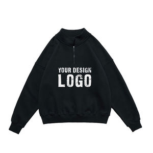 Sweat-shirts pour hommes en couleur unie basique à col zippé, ample, de haute qualité, à épaules tombantes, surdimensionnés, pour l'automne et l'hiver - Product Image 5