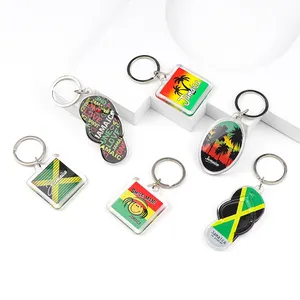 Tùy chỉnh hình dạng khác nhau rõ ràng Acrylic Móc Chìa Khóa Jamaica du lịch lưu niệm Keychain