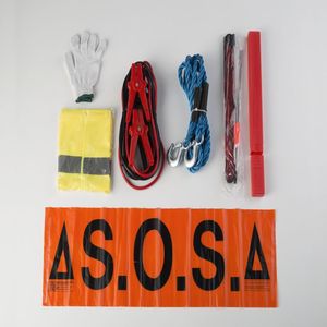 Kit d'urgence automobile personnalisé avec câbles <span class=keywords><strong>de</strong></span> démarrage, corde <span class=keywords><strong>de</strong></span> <span class=keywords><strong>remorquage</strong></span>, <span class=keywords><strong>triangle</strong></span> <span class=keywords><strong>de</strong></span> signalisation et gilet <span class=keywords><strong>de</strong></span> sécurité pour voiture, camion, remorque - Product Image 1