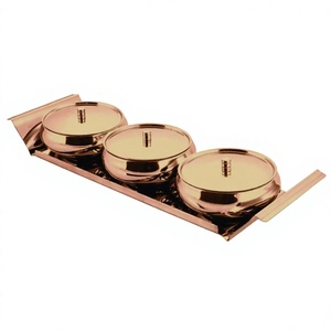 Bols à mélanger en acier inoxydable de qualité supérieure avec or rose Set de bols à conception de fleurs coupées avec plateau Set de service à dessert Snacks - Product Image 1