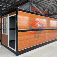 Casa Prefabricada Plegable al por Mayor, Contenedor Plano de 20 Pies, Oficina con Acabado de Madera, Aislamiento de Acero, Personalizable OEM ODM, Instalación Rápida