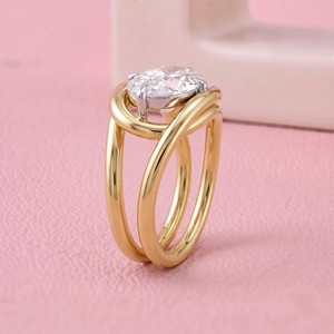 Anillo Solitario de Diamante con Corte Ovalado East West y Banda de Oro de Doble Tallo Dividido para Compromiso Moderno y Joyería Fina - Product Image 3