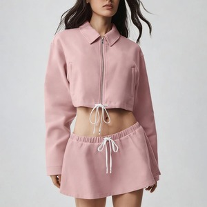 ชุดแจ็คเก็ตครอปตัวสั้นแบบผูกเชือก 2 ชิ้น ยี่ห้อ YIYI พร้อมกระเป๋า ชุดกระโปรงเทนนิสเอวผูกเชือกสำหรับผู้หญิง พร้อมกางเกงขาสั้นในตัว - Product Image 5