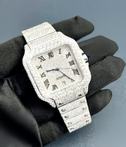 Reloj de Cristal Cuadrado con Incrustaciones de Diamantes Moissanite, Dos Tonos, Acero Inoxidable, Movimiento Automático, Resistente al Agua 10 Bar, Cierre de Pulsera - Product Image 1