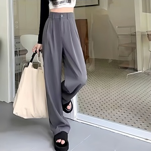 <span class=keywords><strong>Pantaloni</strong></span> Lunghi Plissettati da Ufficio Primaverili e Autunnali a Vita Alta e Gamba Larga per Donna con Bottone Singolo - Product Image 1