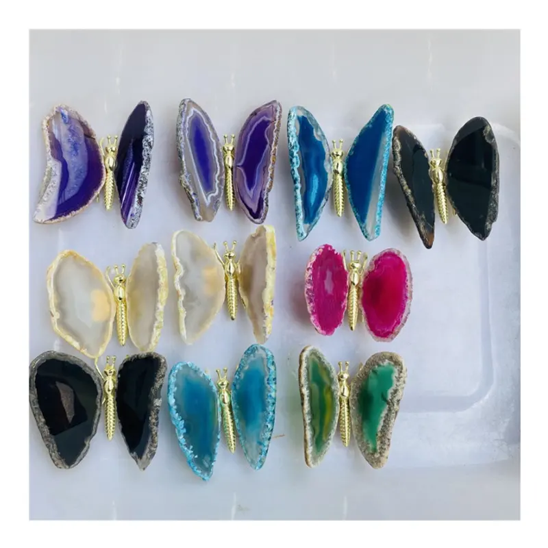 Wholesale Bulk 4-8cm Natural Stone Crystal Brazilian Agate Slice Butterfly for Wedding Decoration