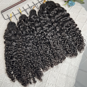 Extensions de cheveux humains bouclés birmanes au crochet, noir naturel, fabrication à la machine, plumes au crochet, nœuds miracle, tresses bohèmes - Product Image 4