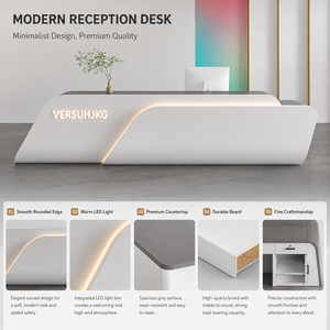 Comptoir de réception incurvé et asymétrique avec logo rétroéclairé par LED, finition mate, pour salon de beauté, bureau, boutique - Product Image 5