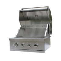 Barbecue portable professionnel moderne de haute qualité en acier inoxydable, avec rôtissoire LED, pour comptoir, au propane, 4 brûleurs