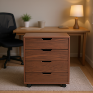 Armoire de classement en bois marron à cinq tiroirs 33x15x85cm – Organisateur de bureau durable au design minimaliste - Product Image 2