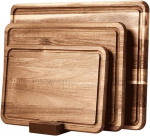 Ensemble <span class=keywords><strong>de</strong></span> 3 planches à découper en <span class=keywords><strong>bois</strong></span> d'acacia Plateaux <span class=keywords><strong>de</strong></span> cuisine profonds Bloc <span class=keywords><strong>de</strong></span> boucher épais pour viande, fruits, fromage, jus, séparation - Product Image 1