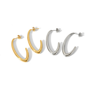 Pendientes de aro geométricos en forma de C, acero inoxidable, tono dorado y plateado, joyería de moda en forma de U para mujer, uso diario elegante - Product Image 3