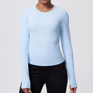 Haut de yoga à manches longues pour femme, finition brossée, idéal pour l'entraînement intensif, le Pilates, la course et les activités sportives printanières - Product Image 2