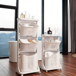Cesto portaoggetti in plastica a doppio strato, ecologico e resistente, con ruote, design minimalista <span class=keywords><strong>per</strong></span> l'organizzazione di vestiti in <span class=keywords><strong>bagno</strong></span> - Product Image 1