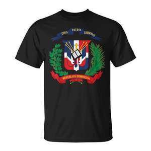 T-shirt avec le blason de la République Dominicaine, emblème national, noir, vêtements pour hommes, manches courtes, col rond, promotionnel pour adultes - Product Image 1