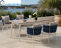 Ensemble de table et de chaises de jardin moderne pour l'extérieur, panneau HPL imperméable, cadre en aluminium, six places, meubles haut de gamme, résistant aux UV