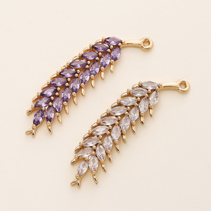 <b>Copper</b> Plated Gold Zircon Marquise Cut Feather Wheat Pendant For <b>Bracelet</b> Making DIY Jewelry Accessories - Product Image 5