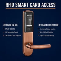 Cerradura de Puerta de Hotel con Tarjeta de Acceso RFID sin Llave, Resistente al Agua, Anti-Robo, Pulida, con Sistema de Software de Gestión