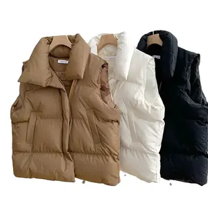 Chaleco acolchado de moda para mujer, chaqueta sin mangas de estilo coreano, cálido, suelto, con cuello levantado, para invierno