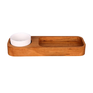 Bandeja de Servir de Madera de Acacia con Compartimentos Separados y Tazón de Cerámica para Salsas, para Servir Papas Fritas, Nachos, Queso, Frutas, Aperitivos - Product Image 2