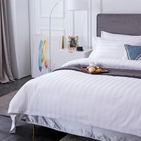 Parure de lit rayée 4 pièces pour hôtel, ensemble de draps en coton doux avec drap-housse, drap plat et taies d'oreiller, ensemble de textiles de maison