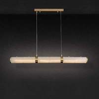 Suspension linéaire moderne de luxe personnalisée en marbre alabastre, à hauteur réglable, avec LED intégrée, idéale pour cuisine, salle à manger, bar et comptoir.