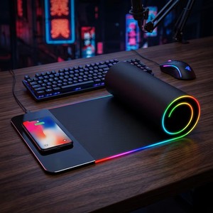 Tapis de souris de jeu XXL étendu avec charge sans fil, bande lumineuse LED RGB, grand tapis de bureau pour clavier et souris OEM ODM - Product Image 1