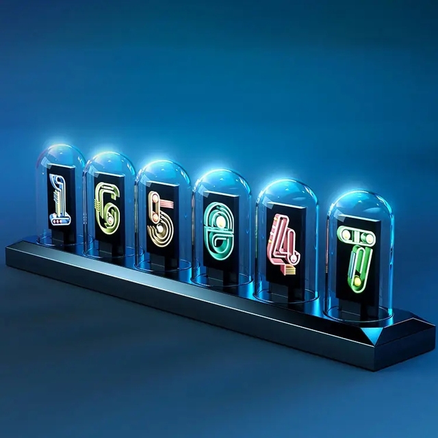 CPYP Ipstube Nixie Tube IPS Vintage Digital Alarm Clock,6 Bit RGB Glow LCD Time Photo Display