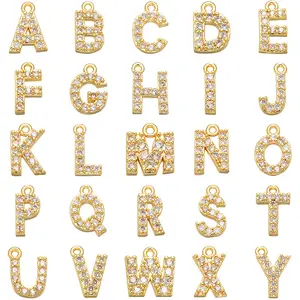 Gold & Platinum Plated CZ Micro Pave Findings Letter A Pendant Charm Alphabet Letter Charms For Necklace Bracelet Jewelry Making
