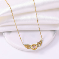 Collier pendentif en acier inoxydable plaqué or Huibao, cœur, lune, aile d'ange, zircon rose, bijoux romantiques pour femmes