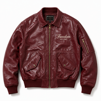 Blouson aviateur en cuir bordeaux personnalisé avec logo, blouson de pilote rouge vin pour homme, fabricant de blousons universitaires à marque privée, usine OEM